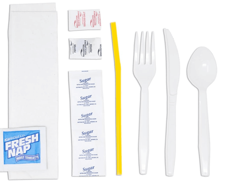 WNA 3PC Cutlery Kit Heavyweight With 1PLY 15X13.5 Napkin,Fork,Knife 500/Case