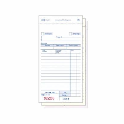 Takeout & Delivery Form 3.5X6.75 IN Paper White 3-Part Carbonless 2500/Case