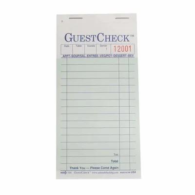 Guest Check Medium (MED) 3.5X6.75 IN Paper Green Duplicate Carbon 16 Line 2500/Case