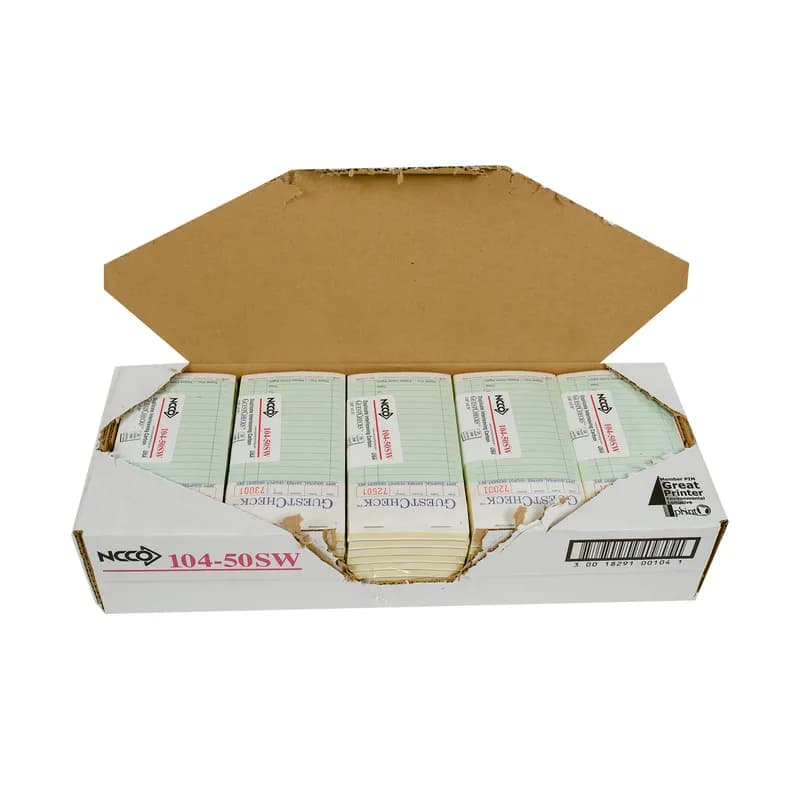 Guest Check Medium (MED) 3.5X6.75 IN Paper Green Duplicate Carbon 16 Line 2500/Case