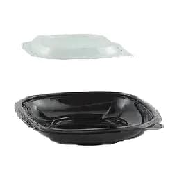 Take-Out Container Base & Lid Combo With Dome Lid 6.85X6.85X2.16 IN RPET Black Clear Square 125/Case