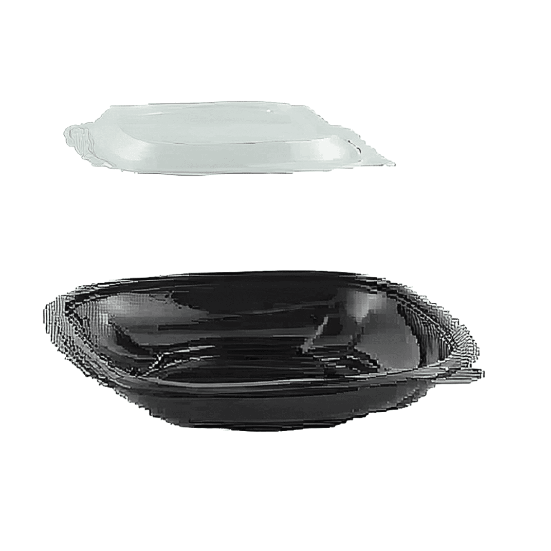 Take-Out Container Base & Lid Combo With Dome Lid 6.85X6.85X2.16 IN RPET Black Clear Square 125/Case
