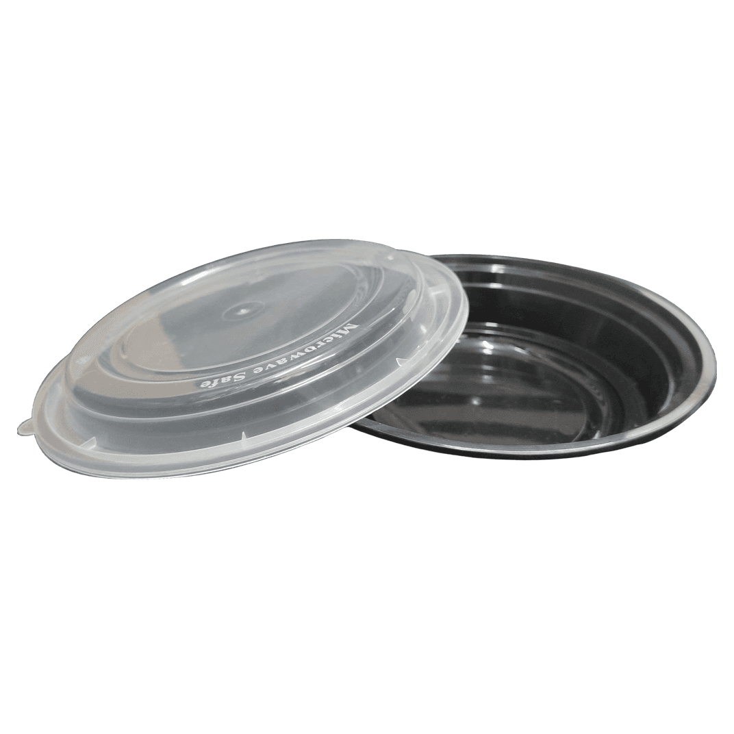 Take-Out Container Base 24 OZ Plastic Black Round Microwave Safe 150/Case