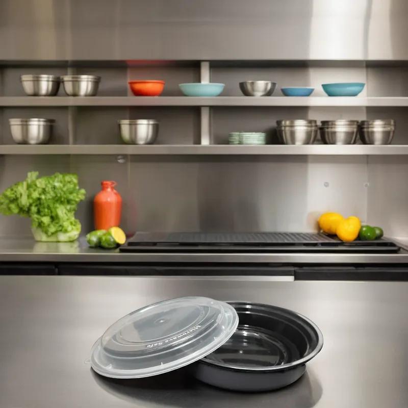 Take-Out Container Base 24 OZ Plastic Black Round Microwave Safe 150/Case