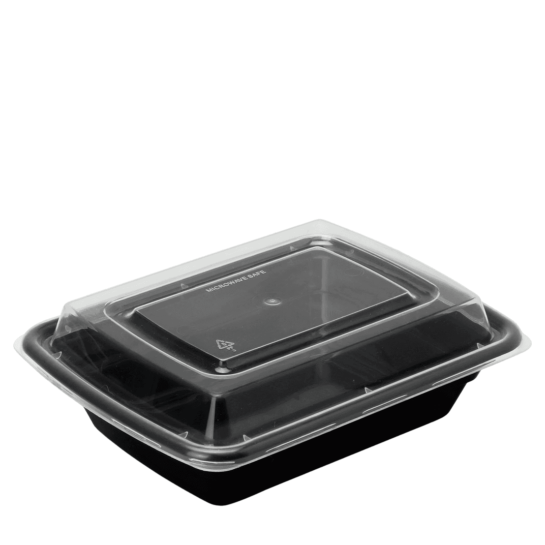 Take-Out Container Base & Lid Combo 12 OZ Black Clear Rectangle Microwave Safe 150/Case