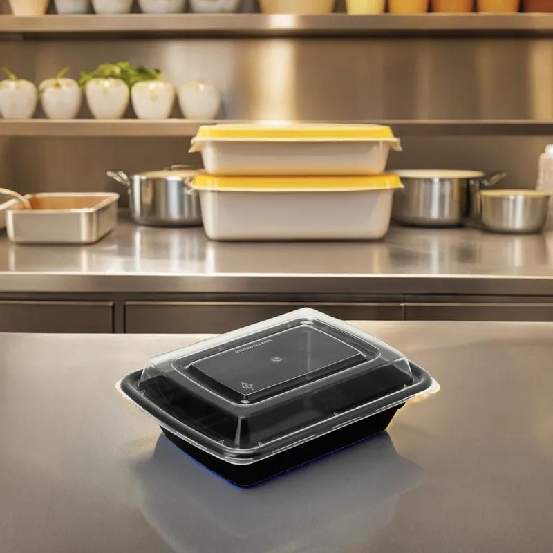 Take-Out Container Base & Lid Combo 12 OZ Black Clear Rectangle Microwave Safe 150/Case