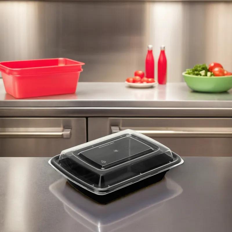 Take-Out Container Base & Lid Combo 12 OZ Black Clear Rectangle Microwave Safe 150/Case