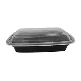 Take-Out Container Base & Lid Combo 24 OZ PP Clear Black Rectangle Microwave Safe 150/Case