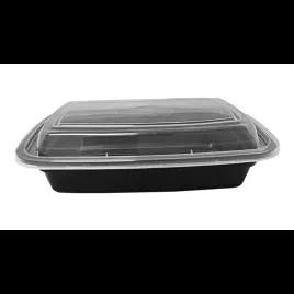 Take-Out Container Base & Lid Combo 24 OZ PP Clear Black Rectangle Microwave Safe 150/Case