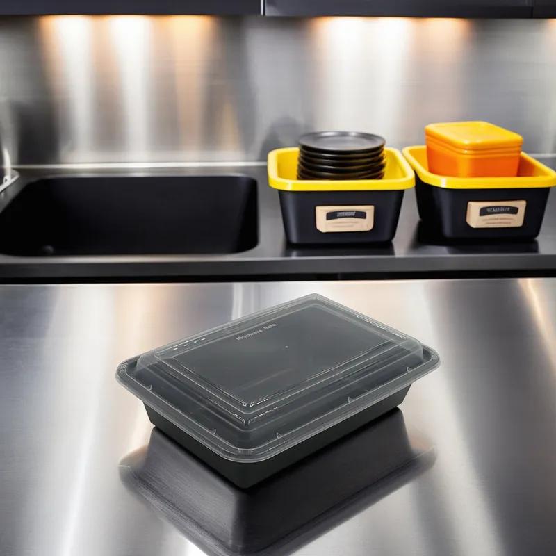 Take-Out Container Base 38 OZ Black Rectangle Microwave Safe 150/Case
