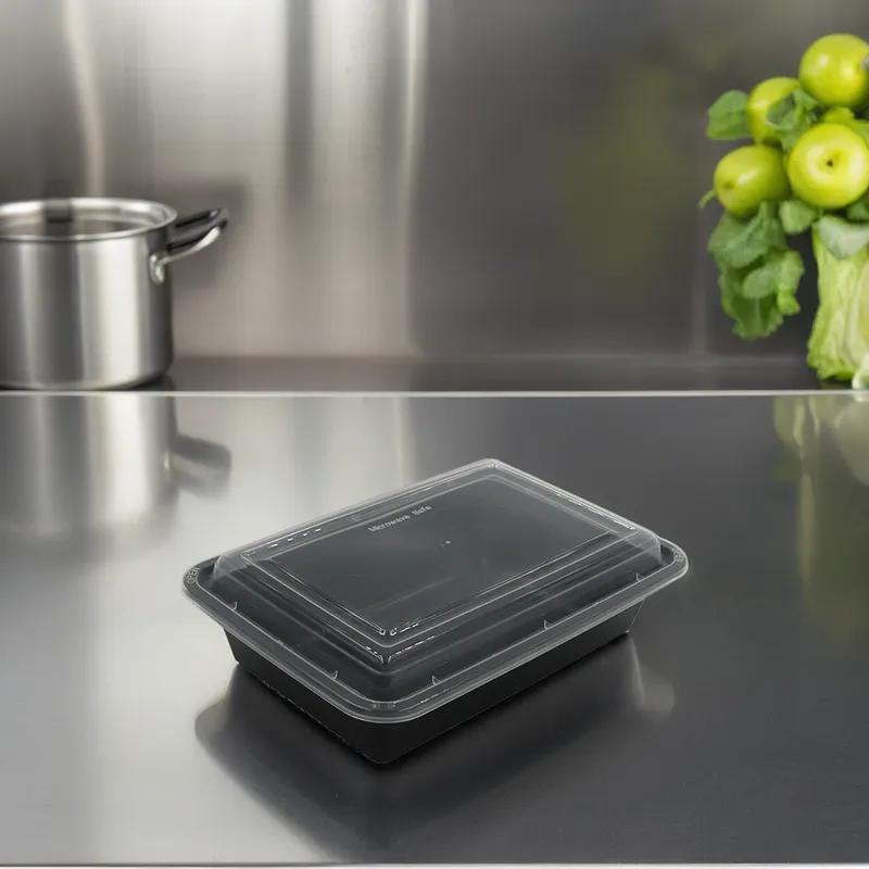 Take-Out Container Base 38 OZ Black Rectangle Microwave Safe 150/Case