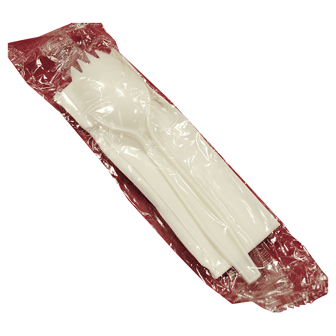 2PC Cutlery Kit PP White Medium Weight With 10X10 Napkin,Spork 1000/Case