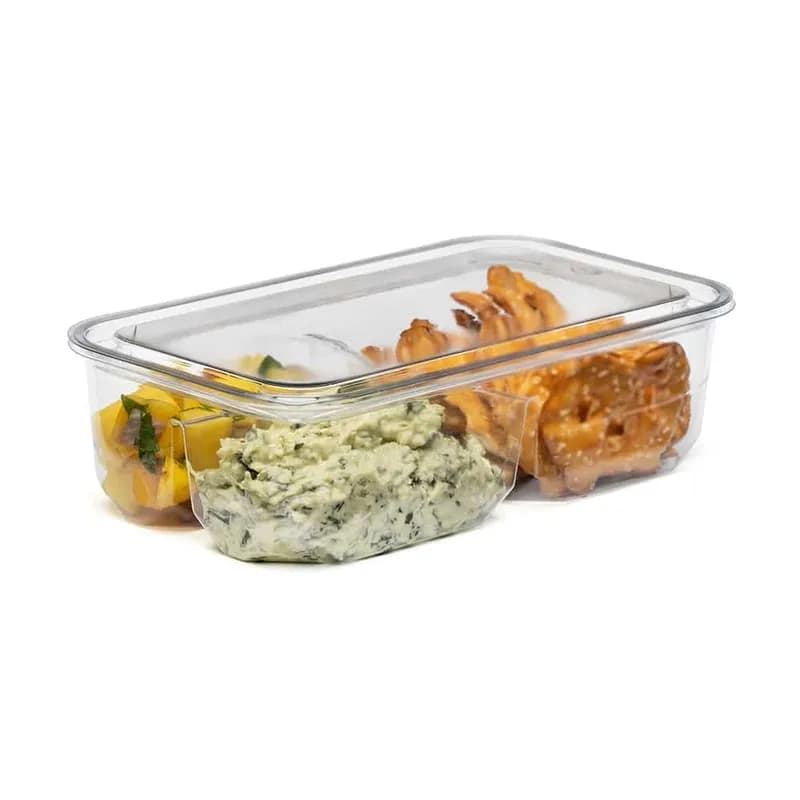 The BOTTLEBOX ® Snack Deli Container Base & Lid Combo With Flat Lid 7.5X4.25X2.38 IN 3 Compartment PET Clear 360/Case