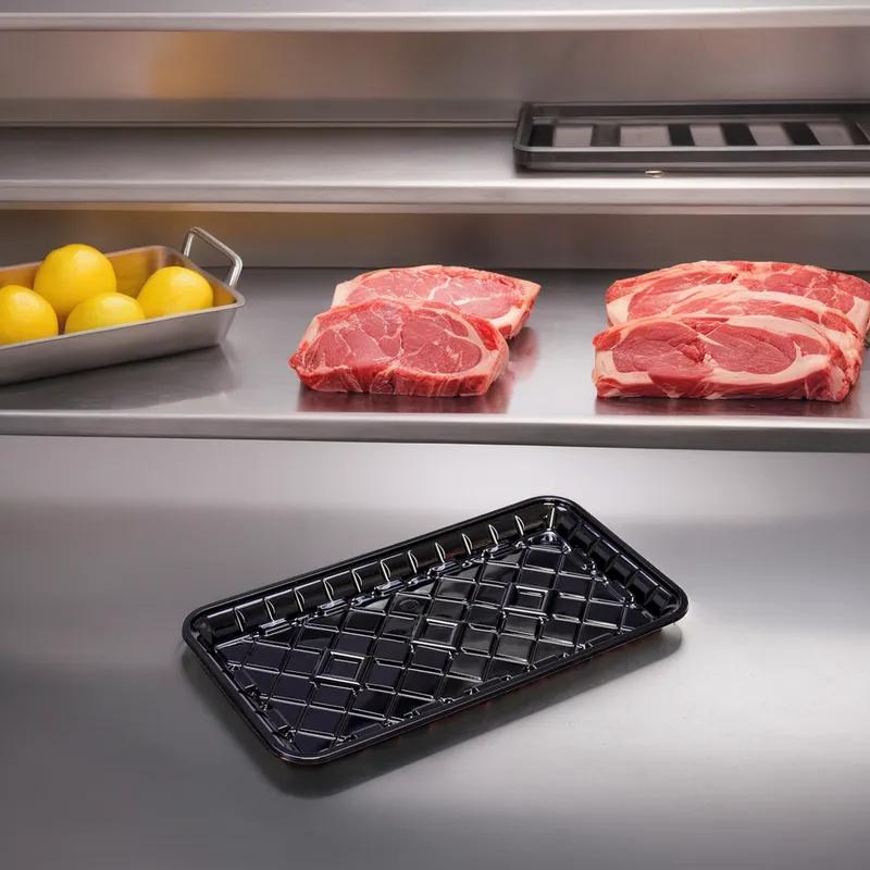 25S Meat Tray 14.89X8.07X1.02 IN 1 Compartment PET Black Rectangle 300/Case