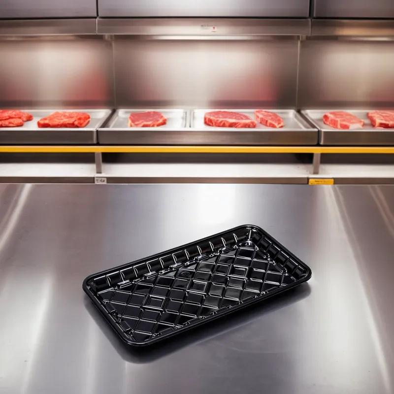25S Meat Tray 14.89X8.07X1.02 IN 1 Compartment PET Black Rectangle 300/Case