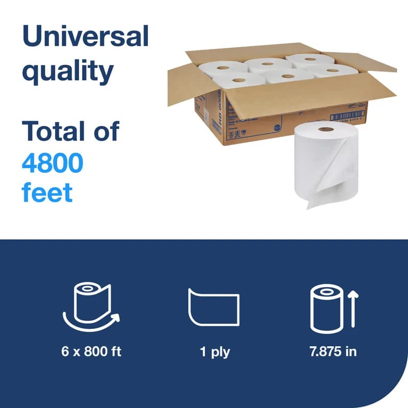 Tork Roll Paper Towel H21 7.875IN X800FT White Standard Roll Embossed Refill 1.925IN Core Diameter 6 Rolls/Case