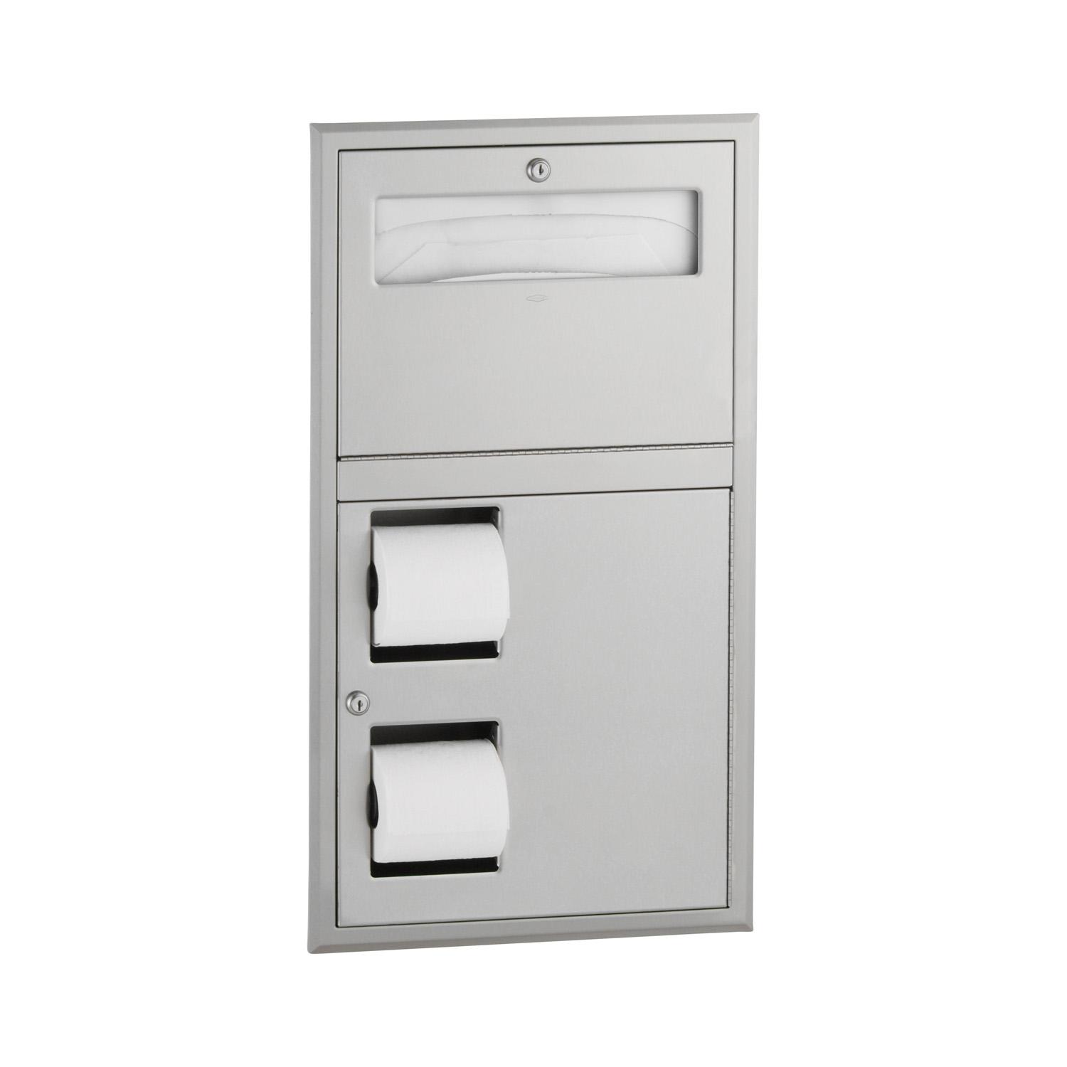 Toilet Paper & Toilet Seat Cover Dispenser 16X29.25 IN Stainless Steel Satin Recessed Double Roll 1/Each