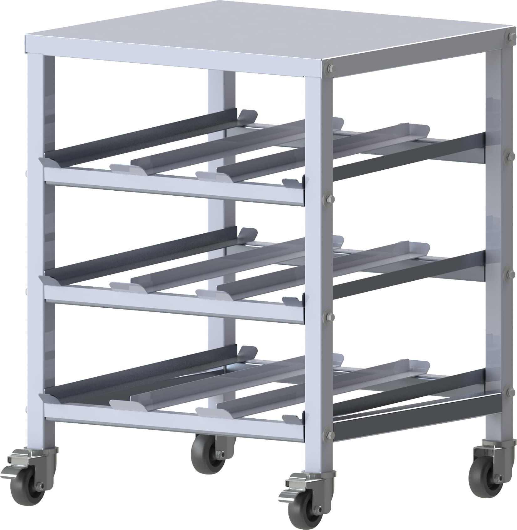 Cans Storage Rack 26.75X25.5X33.5 IN White Aluminum 3-Tier Mobile Under-Counter With 3IN Swivel Casters 1/Each