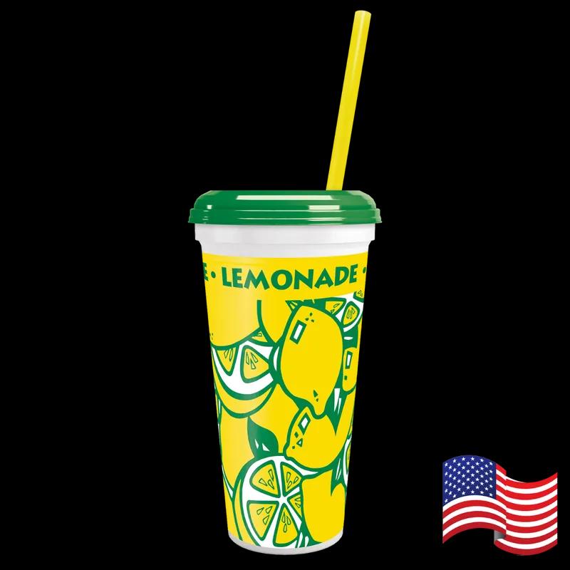 Cold Cup, Lid & Straw Combo Souvenir 32 OZ Plastic Multicolor With Hole Reusable 200/Case