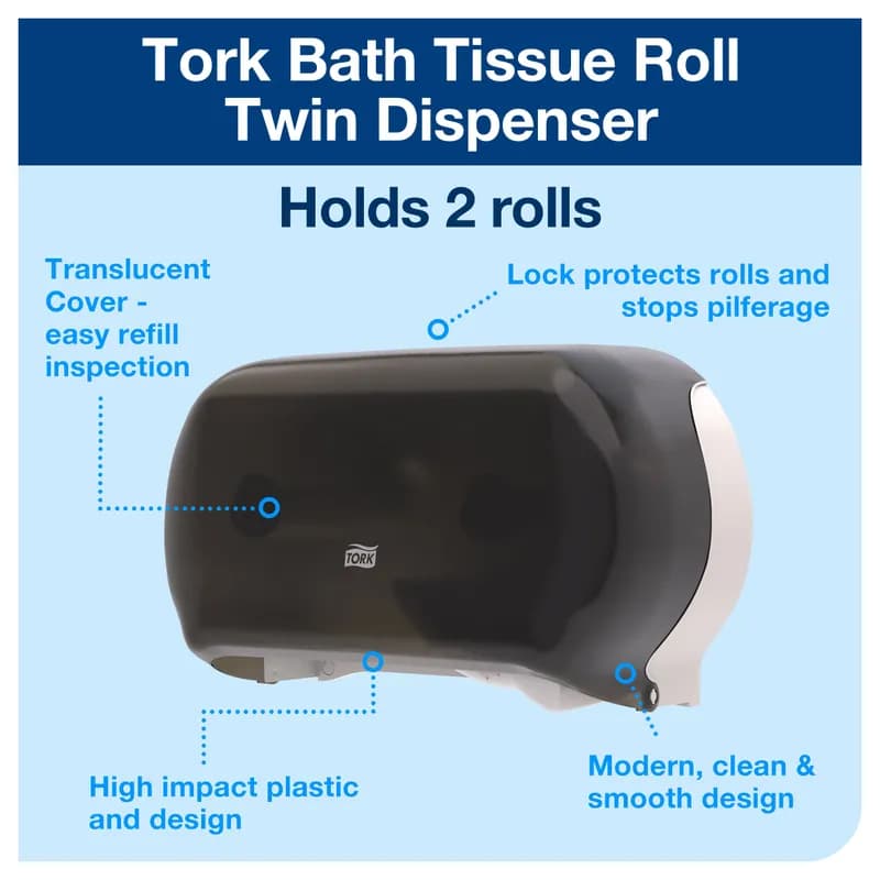 Tork T24 Toilet Paper Dispenser 5.57X12.75X8.25 IN Plastic Smoke Double Roll 1/Each