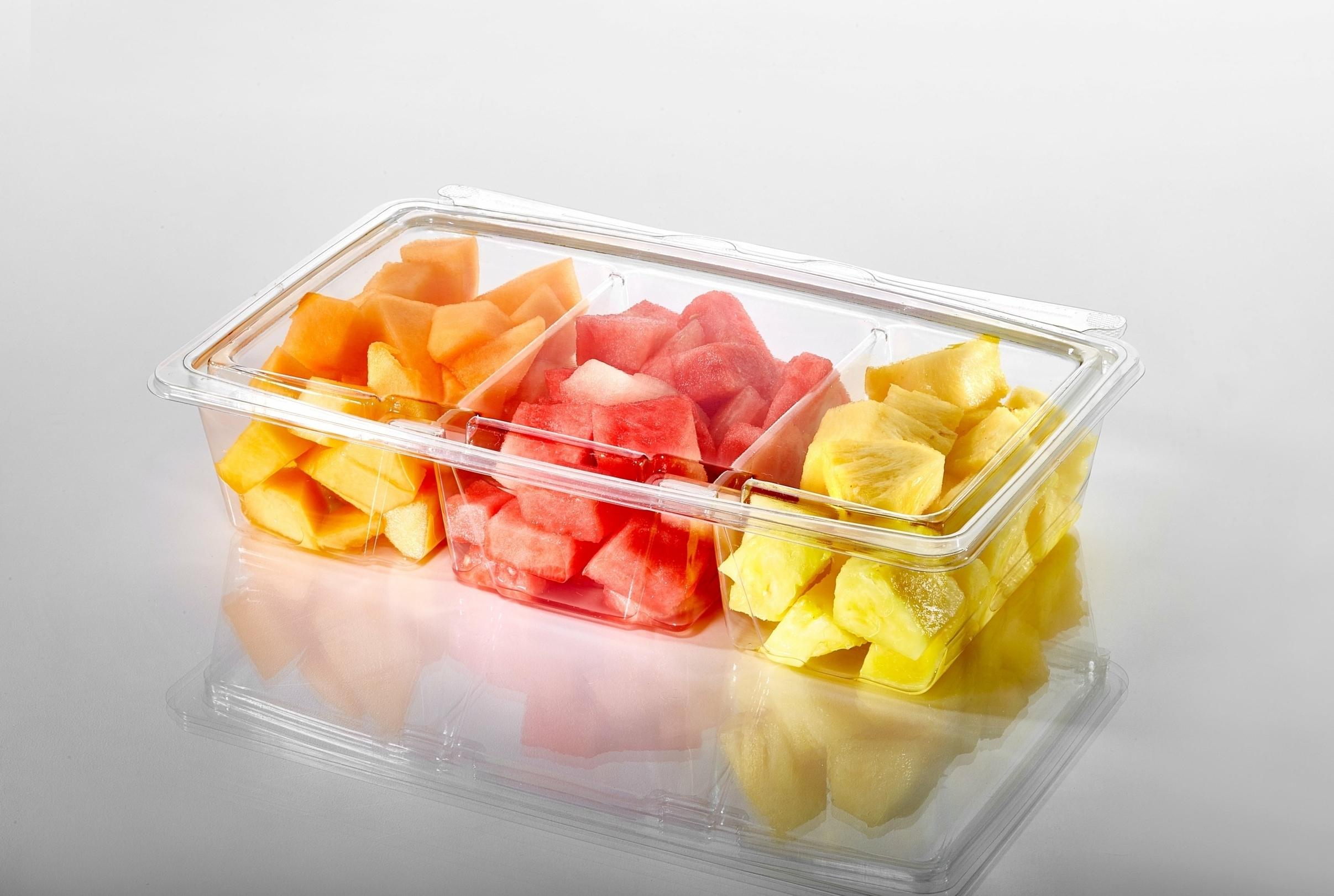 Fresh N' Sealed® Deli Container Base & Lid Combo 3 Compartment PET Clear Rectangle 90/Case