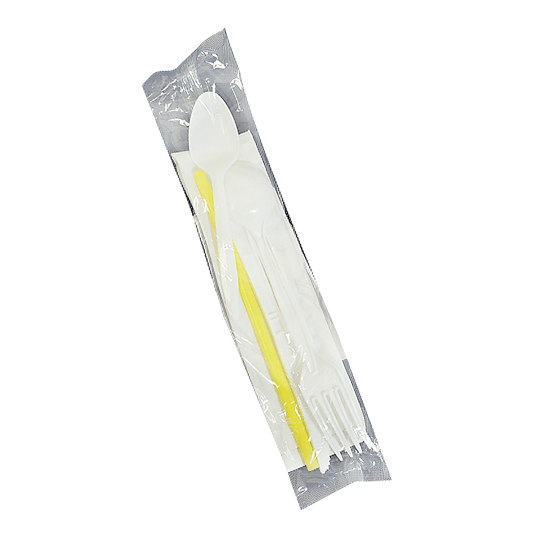 Victoria Bay 6PC Cutlery Kit With Napkin,Heavy Fork,Heavy Knife,Soup Spoon,Straw,Teaspoon 250/Case