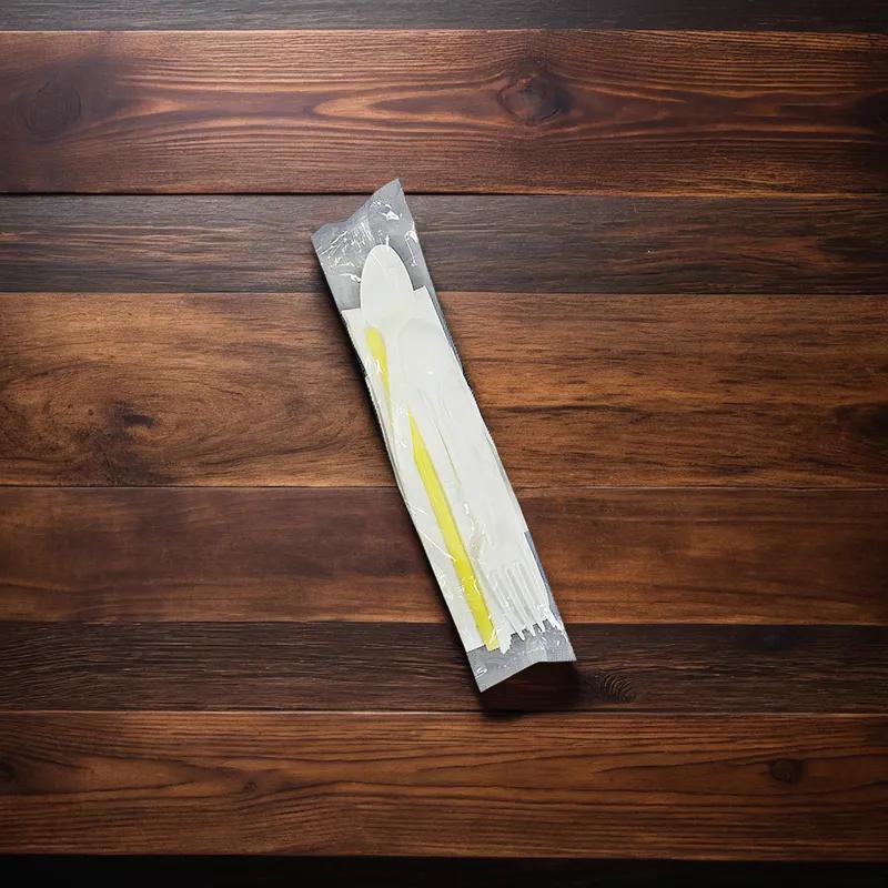 Victoria Bay 6PC Cutlery Kit With Napkin,Heavy Fork,Heavy Knife,Soup Spoon,Straw,Teaspoon 250/Case