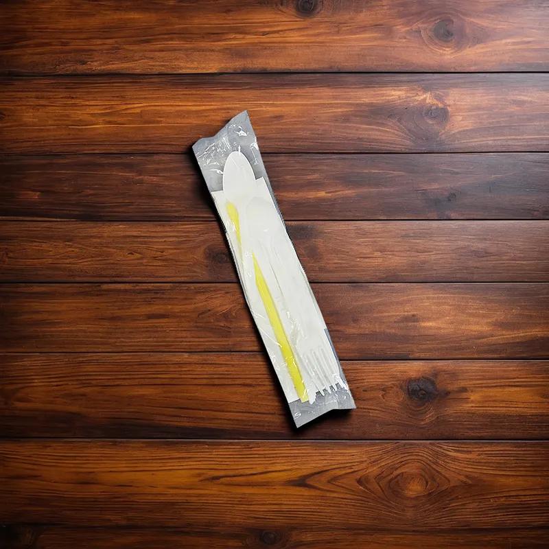 Victoria Bay 6PC Cutlery Kit With Napkin,Heavy Fork,Heavy Knife,Soup Spoon,Straw,Teaspoon 250/Case