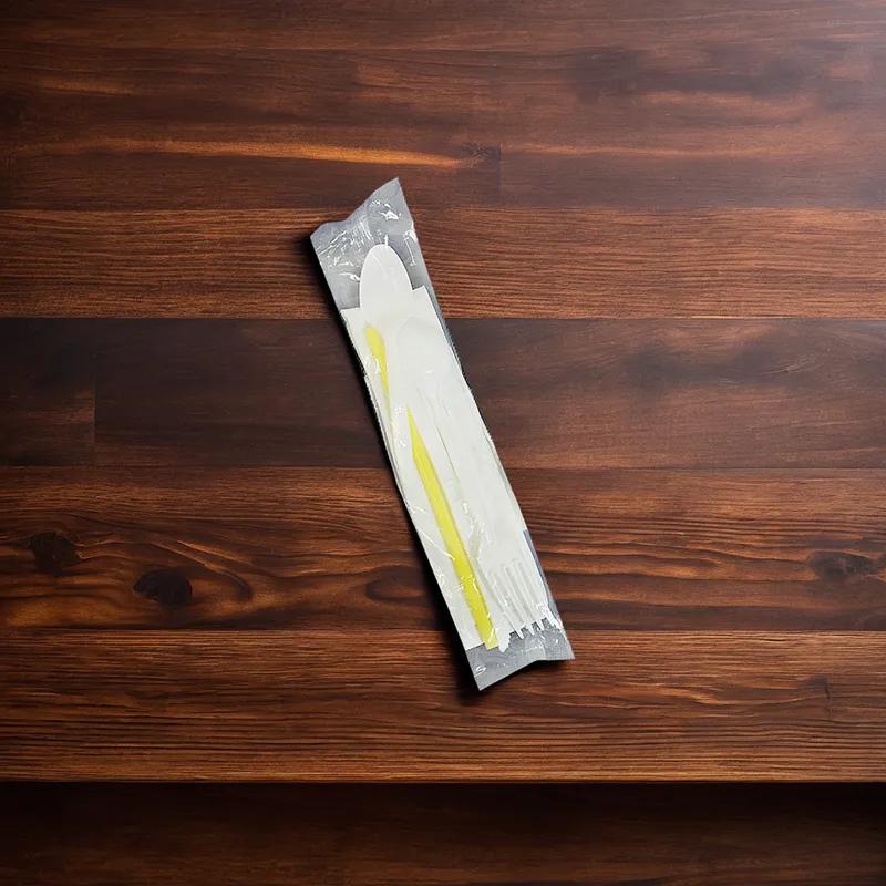 Victoria Bay 6PC Cutlery Kit With Napkin,Heavy Fork,Heavy Knife,Soup Spoon,Straw,Teaspoon 250/Case