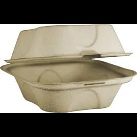 Take-Out Container Hinged With Dome Lid 6X6X3 IN Pulp Fiber Kraft Square 500/Case