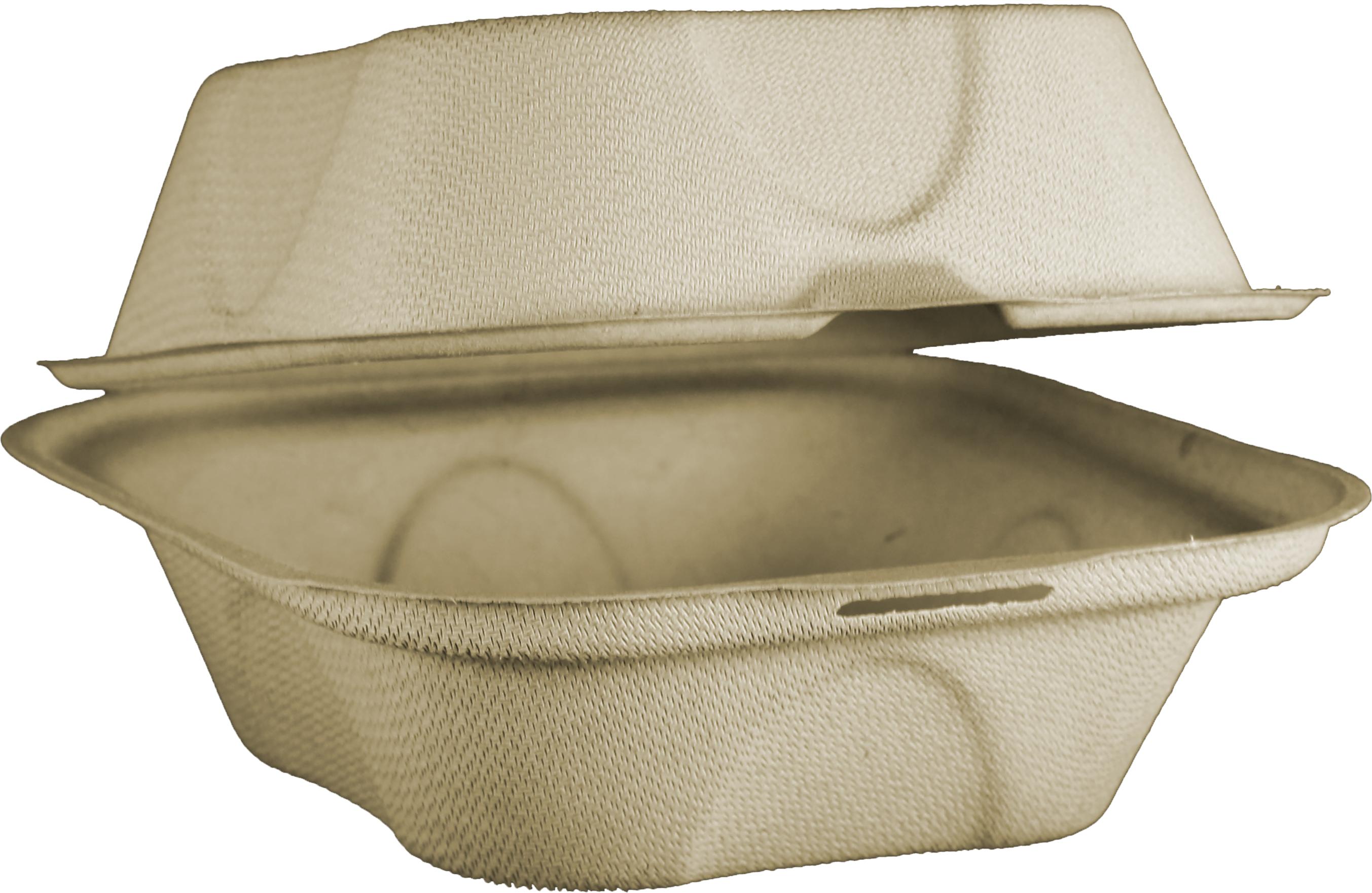 Take-Out Container Hinged With Dome Lid 6X6X3 IN Pulp Fiber Kraft Square 500/Case