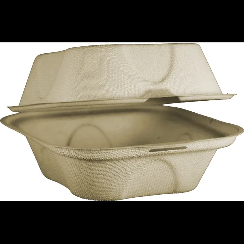 Take-Out Container Hinged With Dome Lid 6X6X3 IN Pulp Fiber Kraft Square 500/Case