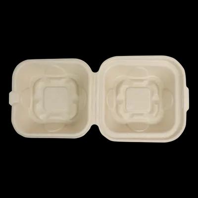 Take-Out Container Hinged With Dome Lid 6X6X3 IN Pulp Fiber Kraft Square 500/Case