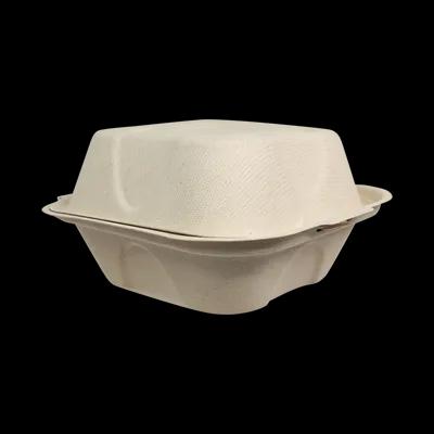 Take-Out Container Hinged With Dome Lid 6X6X3 IN Pulp Fiber Kraft Square 500/Case