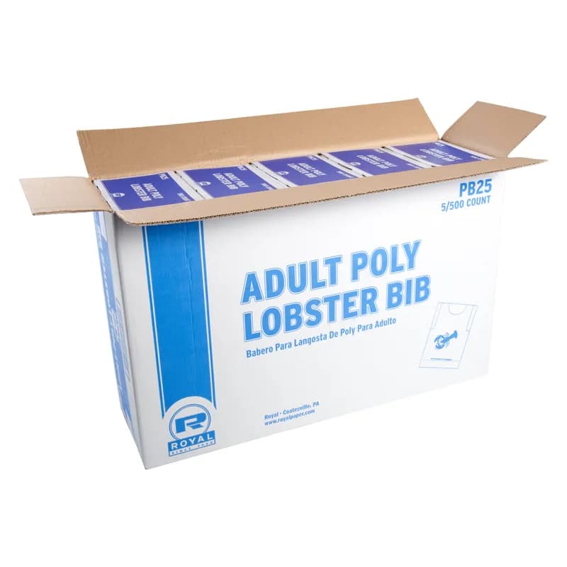 Adult Lobster Bib Plastic 500 Count/Pack 5 Packs/Case 2500 Count/Case