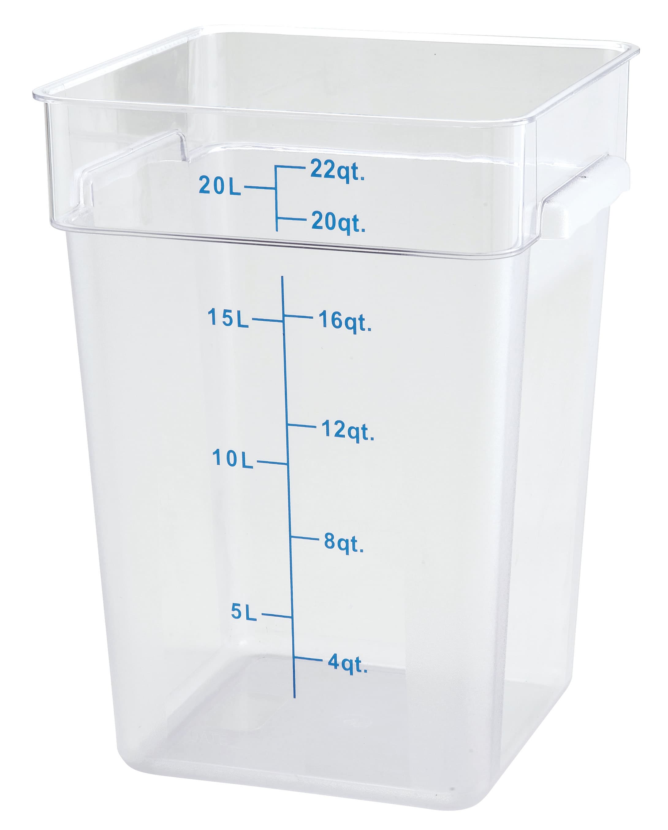 Food Storage Container 22 QT Clear Square PC Built-in Handle Dishwasher Safe 1/Each