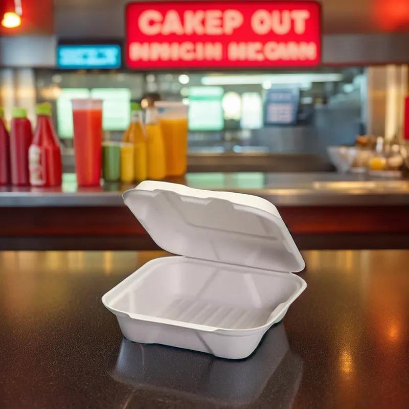 Harvest® Take-Out Container Hinged 8X8 IN Plant Fiber Square 200/Case