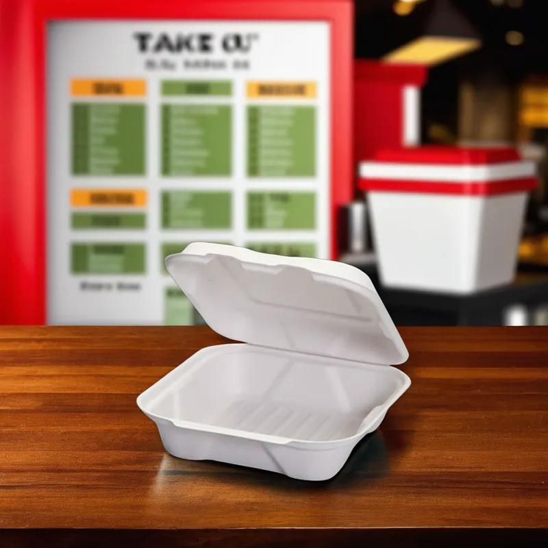 Harvest® Take-Out Container Hinged 8X8 IN Plant Fiber Square 200/Case