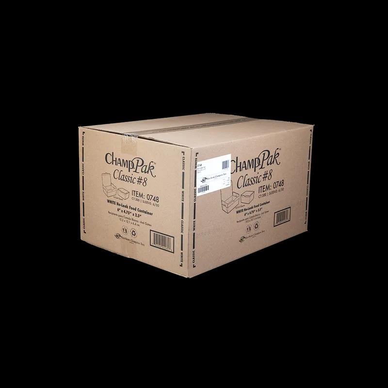 ChampPak #8 Take-Out Box Tuck-Top 6X4.75X2.5 IN Clay-Coated Paperboard White Rectangle 300/Case