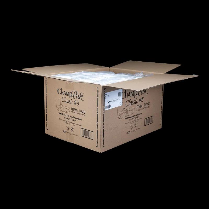 ChampPak #8 Take-Out Box Tuck-Top 6X4.75X2.5 IN Clay-Coated Paperboard White Rectangle 300/Case