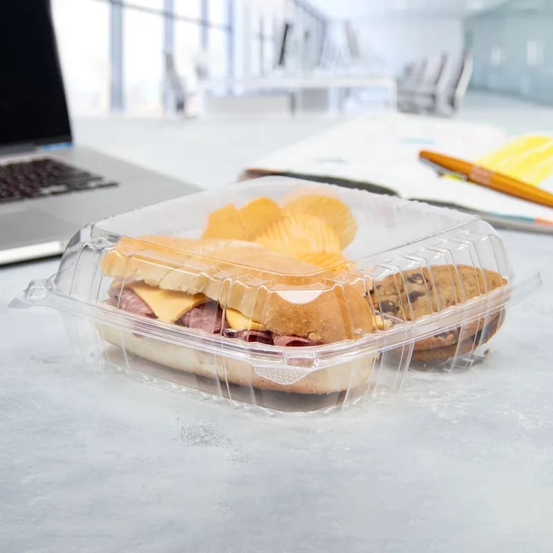 Dart® ClearSeal® Take-Out Container Hinged Large (LG) 8.83X9.34X3 IN 3 Compartment OPS Clear 100 Count/Pack 2 Packs/Case