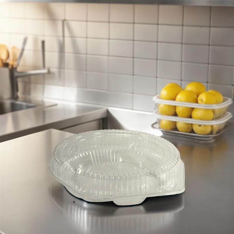 Pie Hinged Container With Dome Lid 10 IN OPS Clear Round Shallow 100/Case
