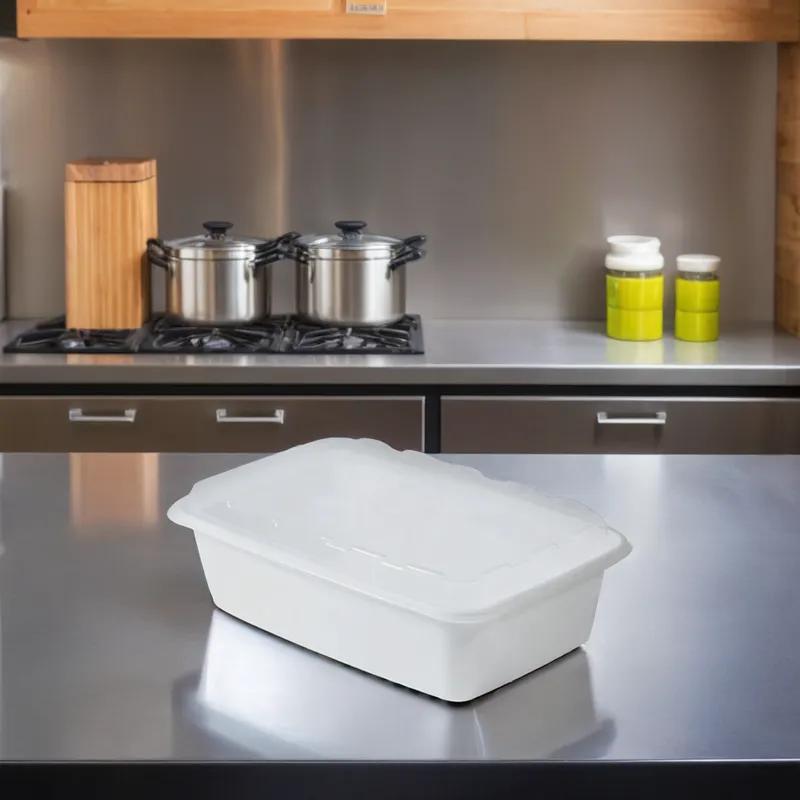 Loaf Hinged Container With Dome Lid 38 OZ 8.2X5.5X2.15 IN Plastic White Clear Rectangle 150/Case