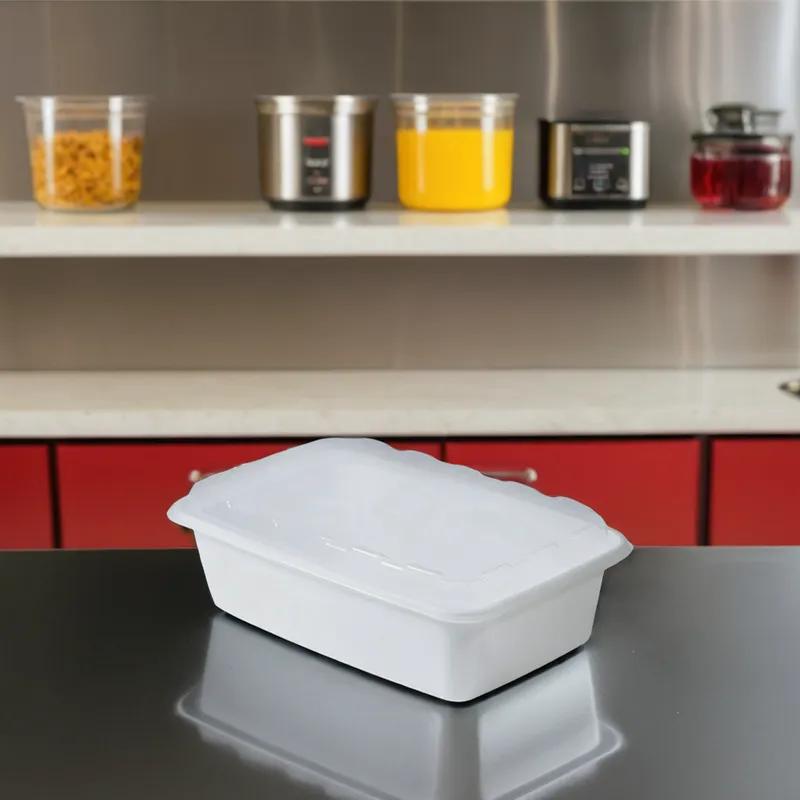 Loaf Hinged Container With Dome Lid 38 OZ 8.2X5.5X2.15 IN Plastic White Clear Rectangle 150/Case