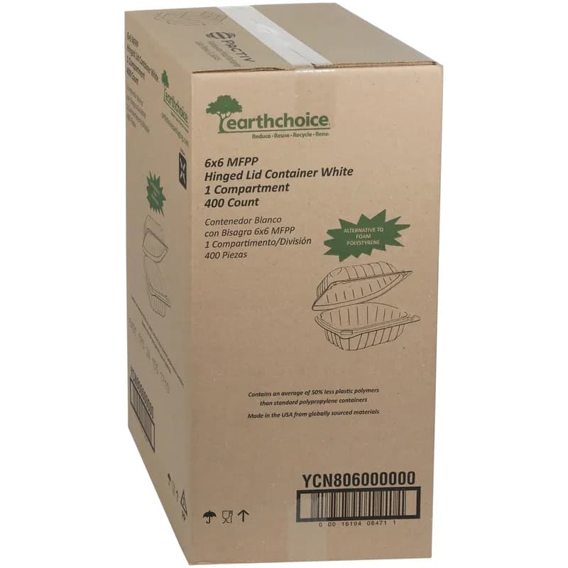 Sandwich Take-Out Container Hinged With Dome Lid 5.8X6X3.1 IN MFPP White Square 400/Case