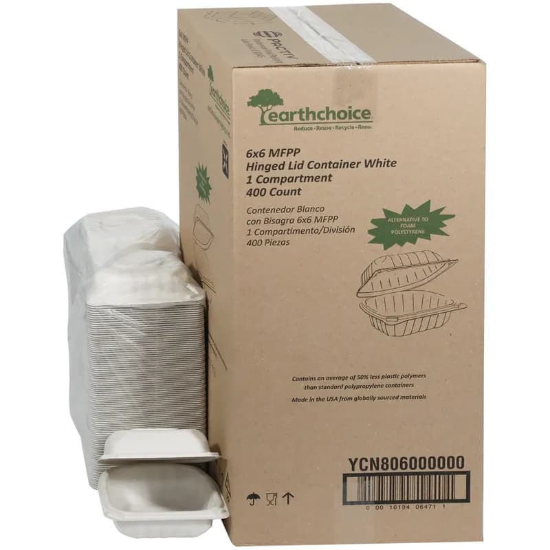 Sandwich Take-Out Container Hinged With Dome Lid 5.8X6X3.1 IN MFPP White Square 400/Case