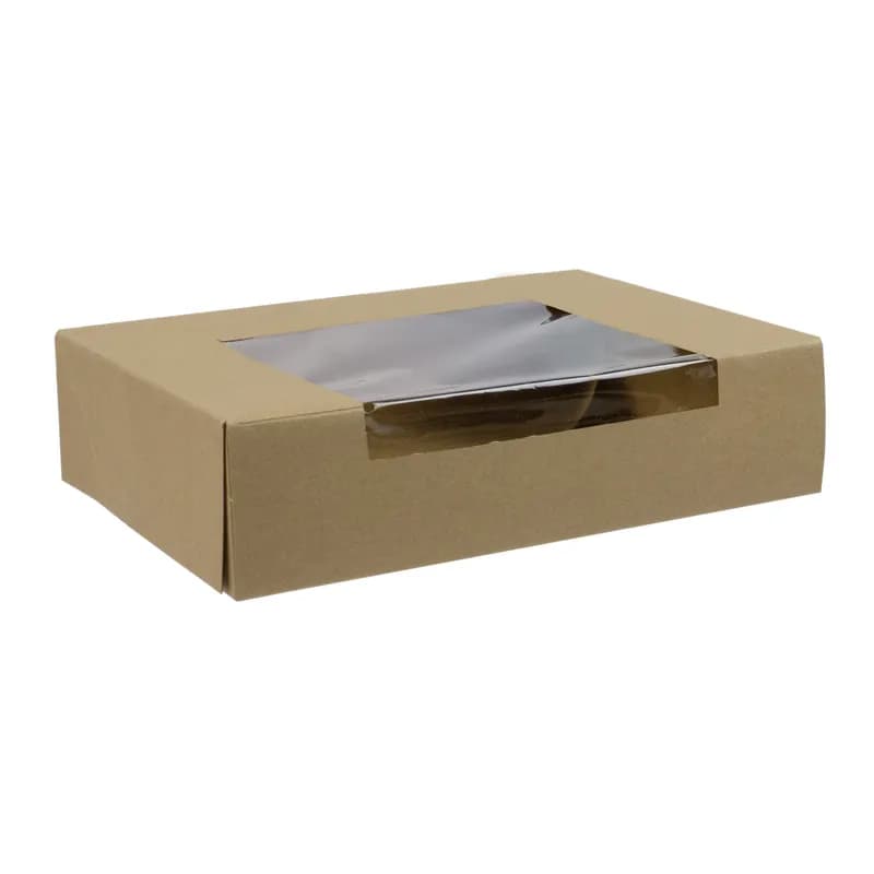 VIEWit Bakery Box 8X6X2 IN Kraft 4 Corner Beers Waterfall With Window 175/Case