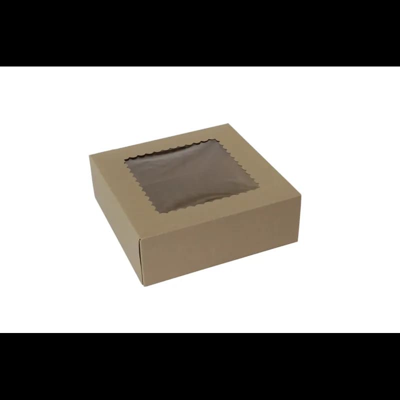 Bakery Box 9X9X3 IN Paperboard Kraft 4 Corner 1-Piece Automatic With Window 200/Case