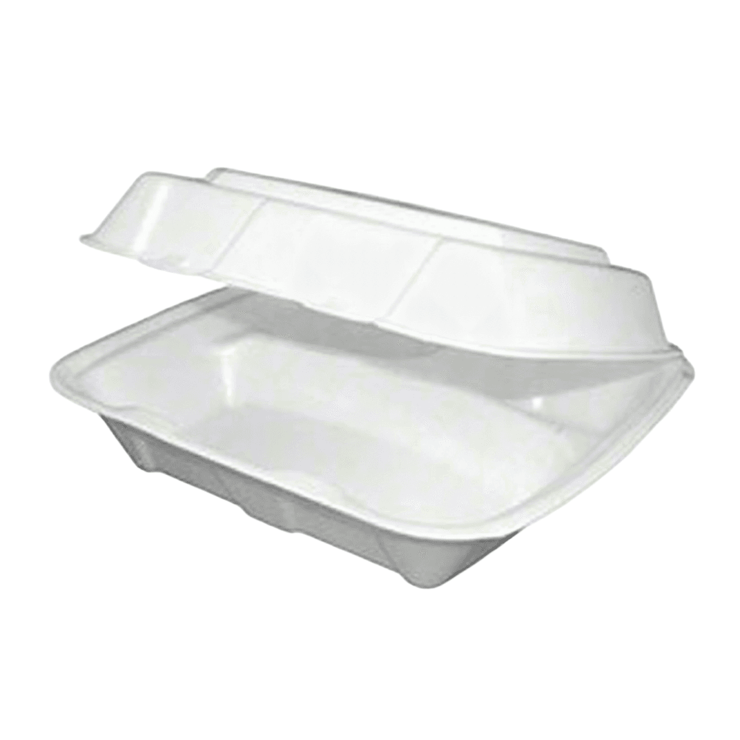 Regal Take-Out Container Hinged 9.5X9.25X3.75 IN Polystyrene Foam White Square Vented Grease Resistant 200/Case