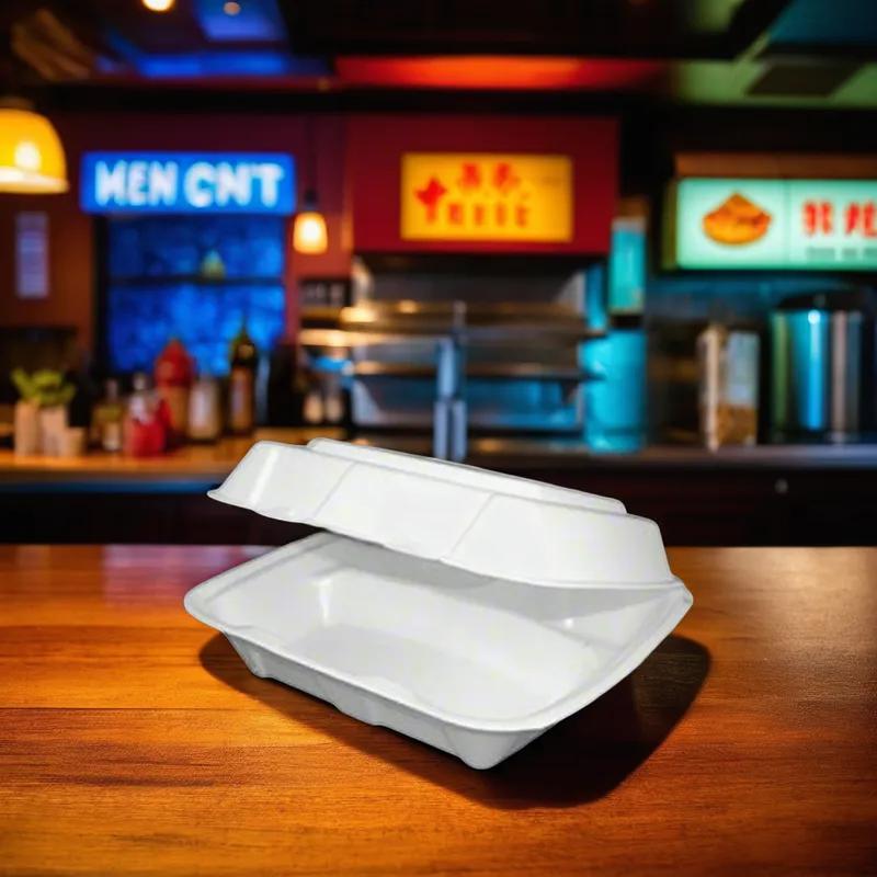 Regal Take-Out Container Hinged 9.5X9.25X3.75 IN Polystyrene Foam White Square Vented Grease Resistant 200/Case